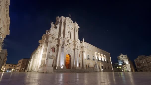 Καθεδρικός Ναός Των Συρακουσών Στις Συρακούσες Σικελία Την Αυγή — Αρχείο Βίντεο