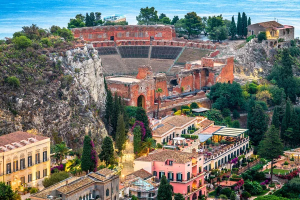 Taormina Sicília Itália Cidade Histórica Entardecer — Fotografia de Stock