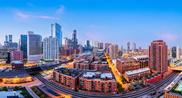 Chicago Illinois Eua Panorama Paisagem Urbana Centro Cidade Entardecer — Fotografia de Stock