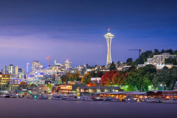 Alacakaranlıkta Seattle Washington Abd Deki Manzarası Göl Birliği — Stok fotoğraf