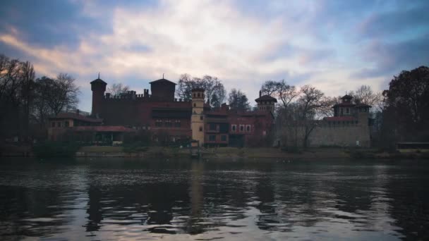 Turin Italy Borgo Medievale Poe River — 图库视频影像