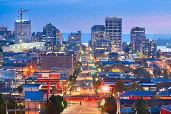 Tacoma Washington Abd Alacakaranlık Pasifiği Üzerindeki Şehir Manzarası — Stok fotoğraf