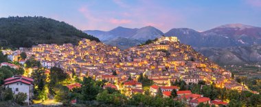 Morano Calabro, Italy hilltop town in the province of Cosenza in the Calabria region at dusk.