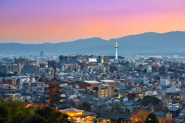 Kyoto Japan Skyline Landmark Torens Bij Zonsondergang — Stockfoto