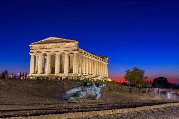 Agrigento Italien Oktober 2022 Tempel Der Concordia Der Nacht — Stockfoto