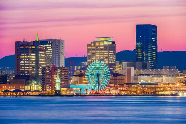 Kobe Japán Port Skyline Alkonyatkor — Stock Fotó