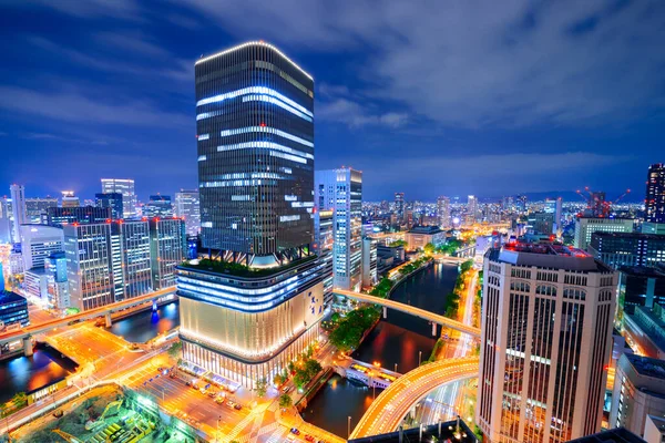 Osaka Japan Nachtelijke Stadsgezicht Van Boven — Stockfoto