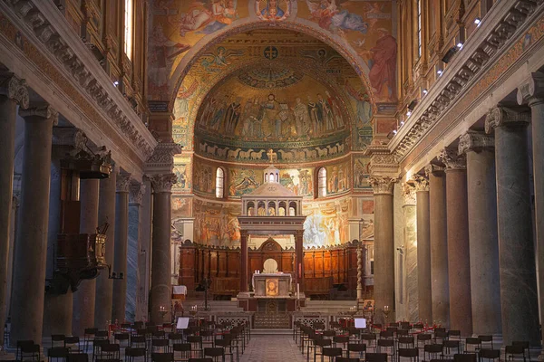 Рим Италия Февраля 2022 Детальная Мозаика Украшает Апсиду Санта Мария — стоковое фото