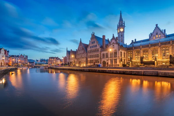 Gent Belgiens Gamla Stadsbild Från Floden Gryningen — Stockfoto