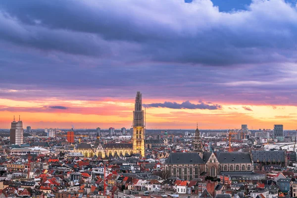 Αμβέρσα Βέλγιο Cityscape Από Ψηλά Στο Λυκόφως — Φωτογραφία Αρχείου