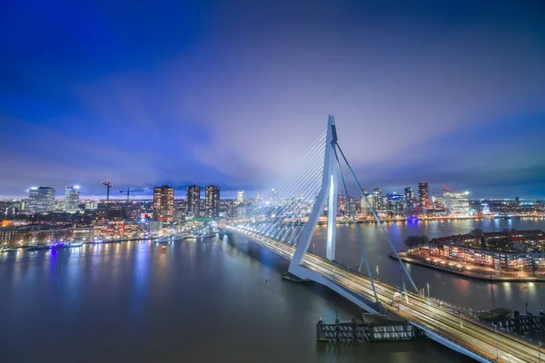 Rotterdam Nizozemsko Panorama Města Noci — Stock fotografie