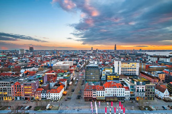 Antwerpen Belgien Stadtbild Der Innenstadt Bei Einbruch Der Dämmerung — Stockfoto