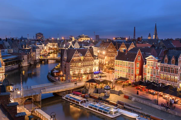 Gent Belgiens Gamla Stadsbild Från Graslei Skymningen — Stockfoto