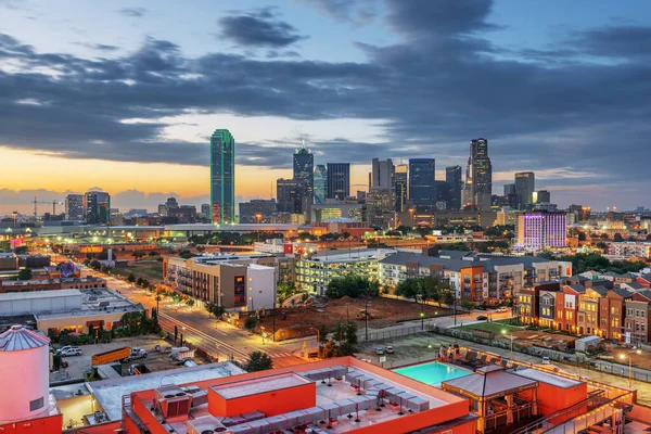 Dallas Texas Usa Skyline Del Centro Ciudad Atardecer —  Fotos de Stock