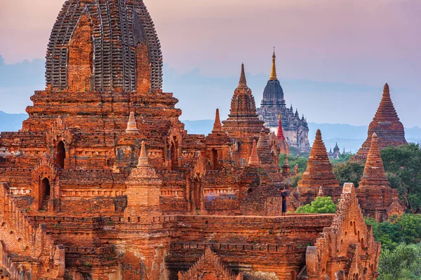 Bagan Myanmar Templi Nella Zona Archeologica Tramonto — Foto Stock