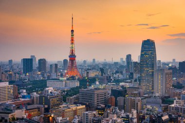 Tokyo Kulesi Tokyo, Japonya Alacakaranlıkta.