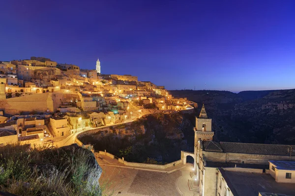 Matera Italië Oude Heuveltop Stad Basilicata Regio Bij Dageraad — Stockfoto