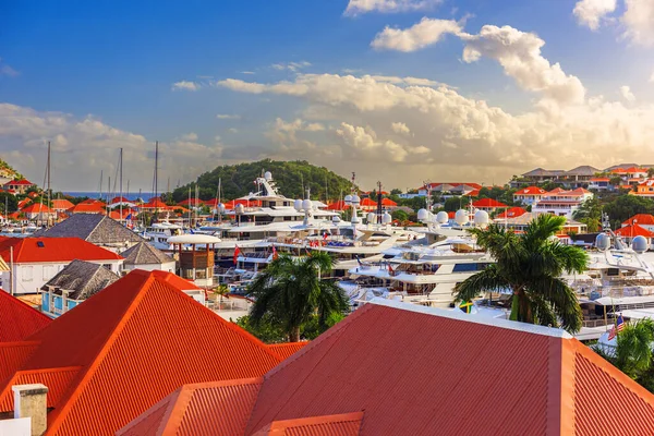Gustavia Bart Városának Városképe Kikötőben — Stock Fotó