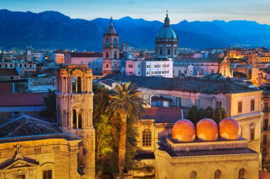 Palermo, Italy rooftop skyline view with the Church of San Cataldo at twilight. clipart