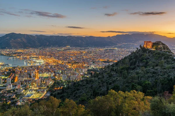 Palermo Sicílie Itálie Panorama Výhledem Přístav Soumraku — Stock fotografie
