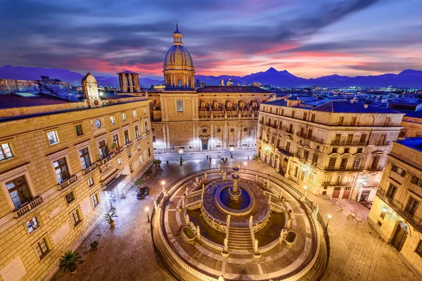 Palermo Itália Com Fonte Pretoriana Entardecer — Fotografia de Stock