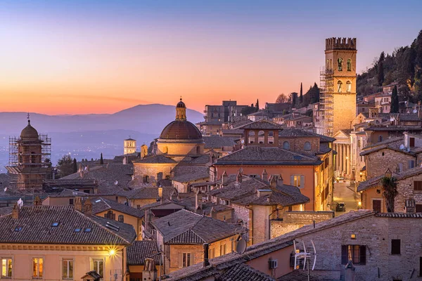Assisi Itália Telhado Colina Skyline Cidade Velha Entardecer — Fotografia de Stock