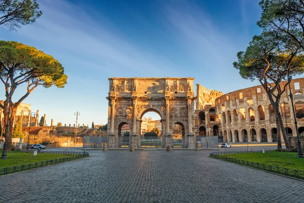 Roma Italia Arco Constantino Coliseo Atardecer — Foto de Stock