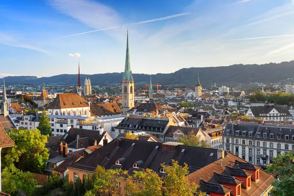 Zurich Switzerland Cityscape Church Steeples Afternoon — Stock Photo, Image