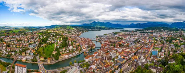 Люцерн Швейцарія Вид Повітряну Панораму Над Річкою Руесс — стокове фото