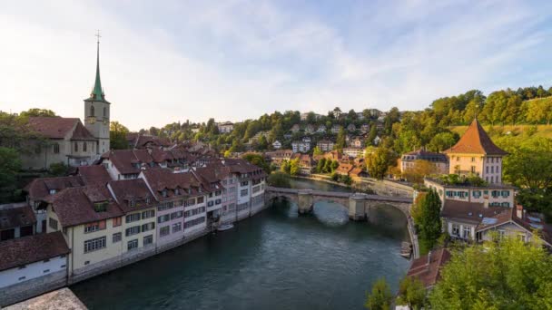 Берн Швейцарія Річці Аар Дня Ніч — стокове відео