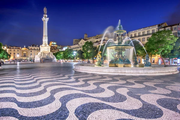 Lissabon Portugal Stadsgezicht Het Rossio Plein Nachts — Stockfoto