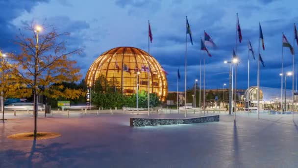 Geneva Zwitserland Oktober 2023 Cern Visitor Center Blauw Uur Het — Stockvideo