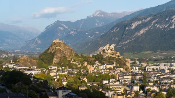 Sion Schweiz Kantonen Valais Vid Blå Timme — Stockvideo