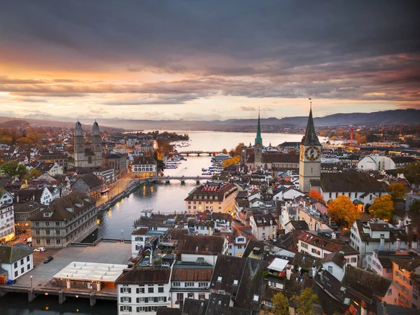 Zurich Switzerland Old Town Skyline Limmat River Autumn Morning — Stock Photo, Image