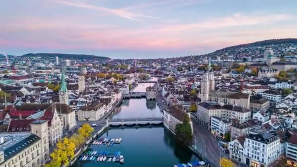 Zürich Schweiz Mit Blick Auf Die Limmat Morgengrauen — Stockvideo