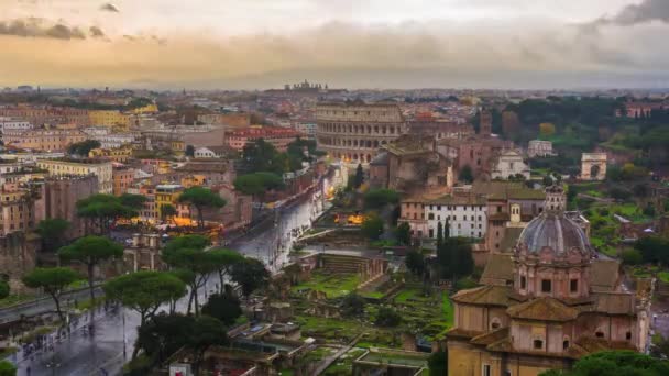 Roma Italia Vista Hacia Coliseo Con Áreas Arqueológicas Con Tormentas — Vídeo de stock