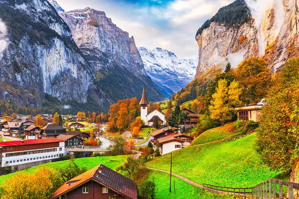 Lauterbrunnen Switzerland Beautiful Morning Autumn Season — Stock Photo, Image