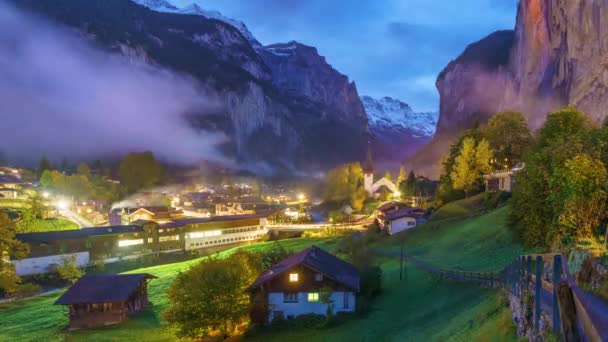 Lauterbrunnen Schweiz Vackert Morgonpanorama Höstsäsongen — Stockvideo