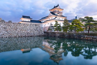 Toyama, Japonya Toyama Kalesi 'nde hendekten alacakaranlıkta.