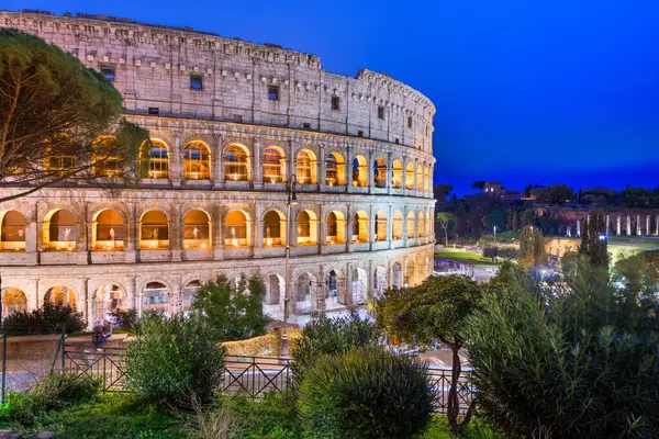 Rom Italien Med Colosseum Natten — Stockfoto