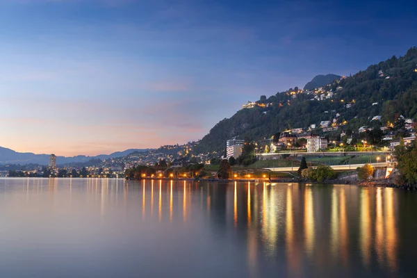 Montreux Schweiz Vid Genèvesjön Skymningen — Stockfoto