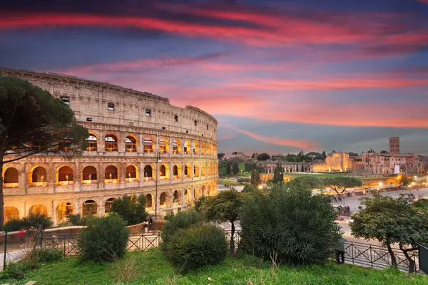 Roma Italia Con Coliseo Atardecer — Foto de Stock