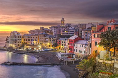 Bogliasco, Genoa, Italy town on the Mediterranean Sea at sunset.