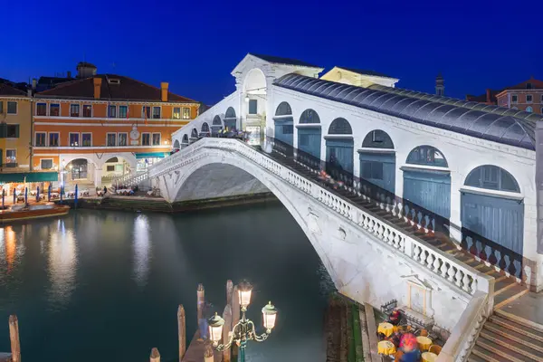 Venice Italy Rialto Bridge Grand Canal Blue Hour — Stock Photo, Image