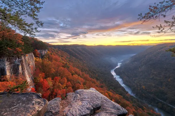 New River Gorge Virginia Occidentale Usa Paesaggio Mattutino Autunnale Muro — Foto Stock