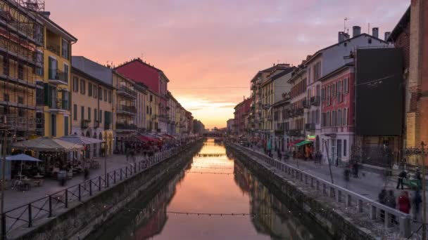 Canal Naviglio Milan Italie Avec Ciel Dramatique Heure Dorée — Video