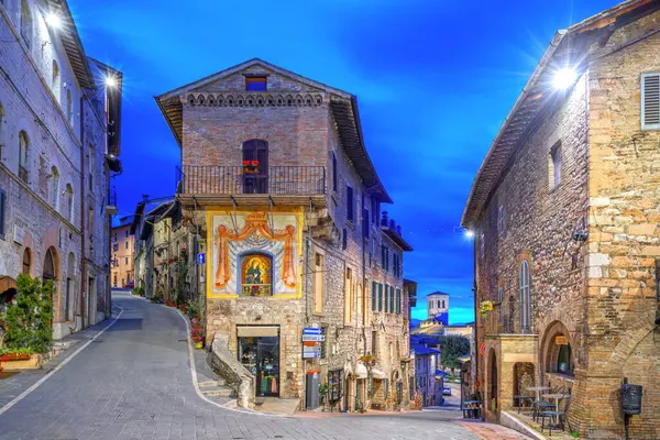 Ασίζη Ιταλία Μεσαιωνικοί Δρόμοι Την Αυγή Εικόνα Αρχείου