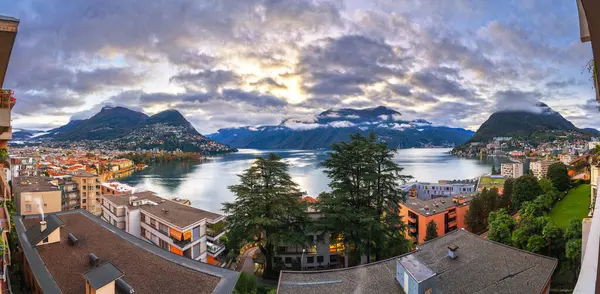 Lugano Switzerland Lake Dawn Stock Image