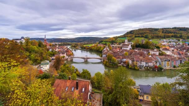 Laufenburg Switzerland Rhine River Twilight — Stock Video