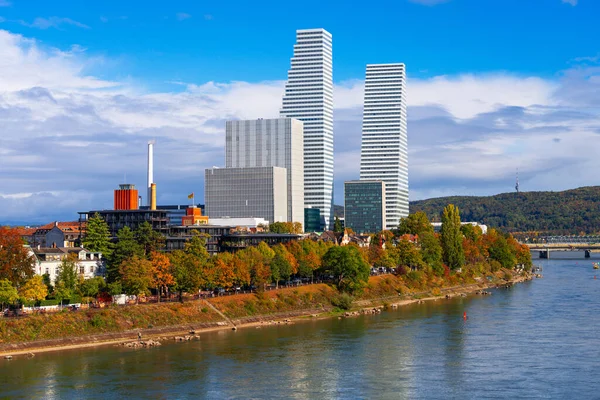 Basel Switzerland Office Buildings Cityscape Rhine River Autumn Royalty Free Stock Images